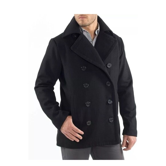 Alpine Swiss Mason Mens Wool Blend Classic Pea Coat Jacket Black Large